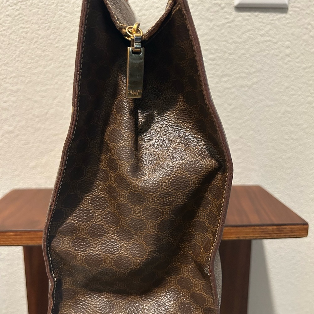 Celine Brown Macadam Top Handle Tote with Tan Leather Circular Handles - Picture 5 of 16